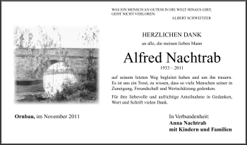 Traueranzeige von Alfred Nachtrab von Nürnberger Nachrichten