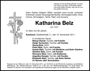 Traueranzeige von Katharina Belz von Nürnberger Nachrichten