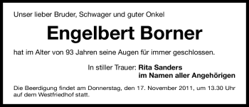 Traueranzeige von Engelbert Borner von Nürnberger Nachrichten