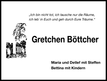 Traueranzeige von Gretchen Baumann von Nürnberger Nachrichten