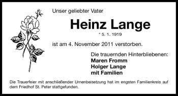 Traueranzeige von Heinz Lange von Nürnberger Nachrichten