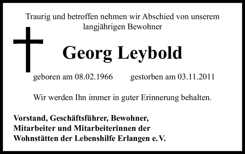  Traueranzeige für Georg Leybold vom 16.11.2011 aus Nürnberger Nachrichten