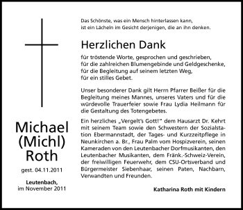 Traueranzeige von Michael Roth von Nürnberger Nachrichten