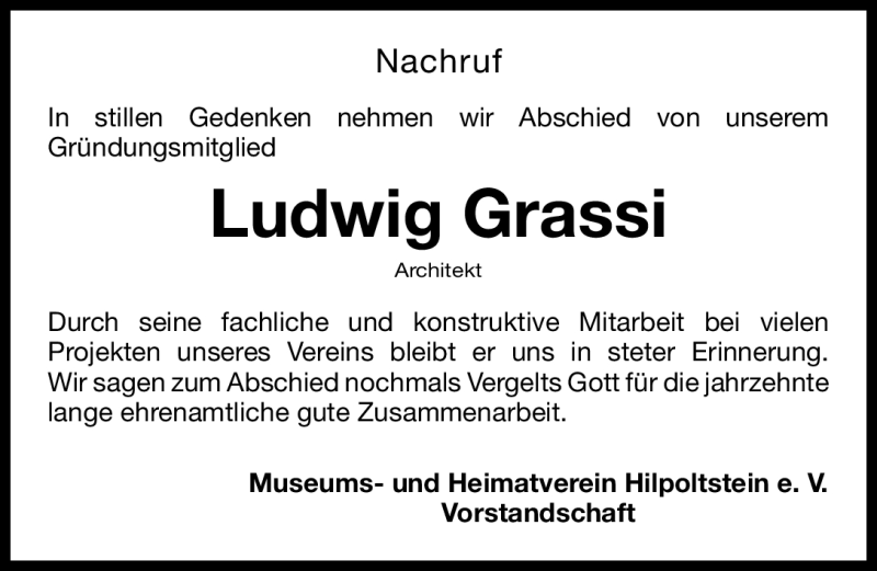  Traueranzeige für Ludwig Grassi vom 17.11.2011 aus Nürnberger Nachrichten