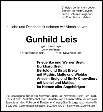 Traueranzeige von Gunhild Leis von Nürnberger Nachrichten