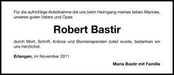 Traueranzeige von Robert Bastir von Nürnberger Nachrichten
