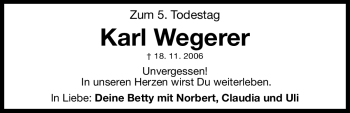 Traueranzeige von Karl Wegerer von Nürnberger Nachrichten