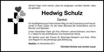 Traueranzeige von Hedwig Schulz von Nürnberger Nachrichten