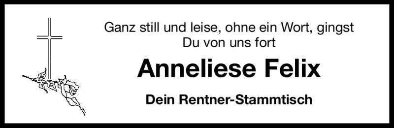  Traueranzeige für Anneliese Felix vom 19.11.2011 aus Nürnberger Nachrichten
