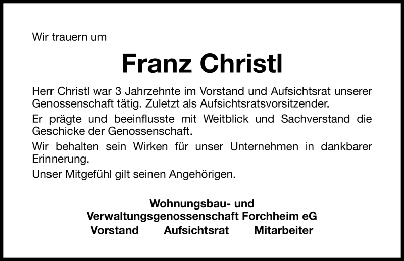  Traueranzeige für Christl Franz vom 19.11.2011 aus Nürnberger Nachrichten