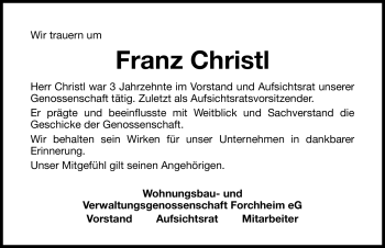 Traueranzeige von Christl Franz von Nürnberger Nachrichten