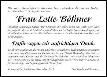 Traueranzeige von Lotte Böhmer von Nürnberger Nachrichten