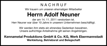 Traueranzeige von Adolf Neuner von Nürnberger Nachrichten
