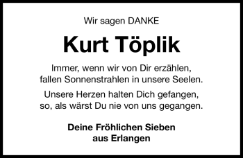 Traueranzeige von Kurt Töplik von Nürnberger Nachrichten