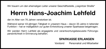 Traueranzeige von Hans-Joachim Lehfeld von Nürnberger Nachrichten