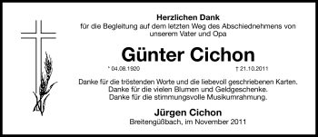 Traueranzeige von Günter Cichon von Nürnberger Nachrichten