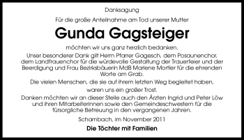 Traueranzeige von Gunda Gagsteiger von Nürnberger Nachrichten