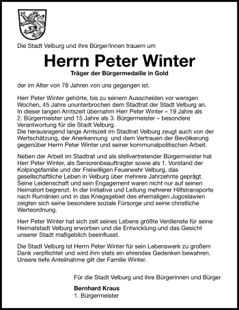 Traueranzeige von Peter Winter von Nürnberger Nachrichten