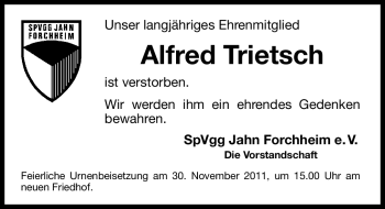 Traueranzeige von Alfred Trietsch von Nürnberger Nachrichten