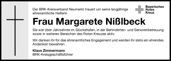 Traueranzeige von Magarete Nießlbeck von Nürnberger Nachrichten