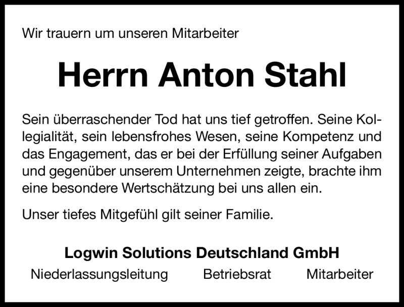  Traueranzeige für Anton Stahl vom 26.11.2011 aus Nürnberger Nachrichten