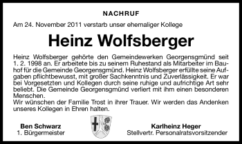 Traueranzeige von Heinz Wolfsberger von Nürnberger Nachrichten