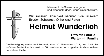 Traueranzeige von Helmut Wunderlich von Nürnberger Nachrichten