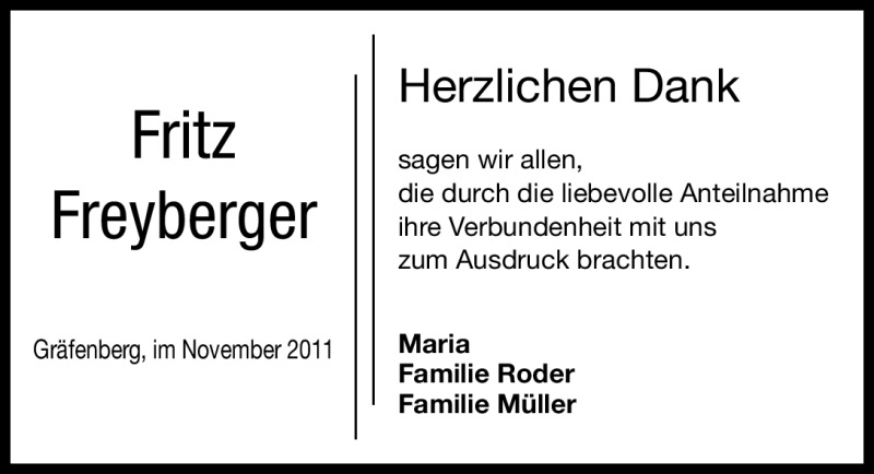  Traueranzeige für Fritz Freyberger vom 29.11.2011 aus Nürnberger Nachrichten
