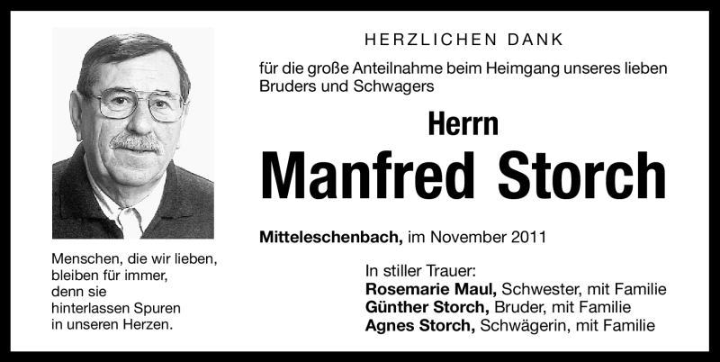  Traueranzeige für Manfred Storch vom 29.11.2011 aus Nürnberger Nachrichten