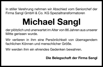 Traueranzeige von Michael Stangl von Nürnberger Nachrichten