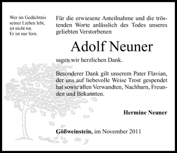 Traueranzeige von Adolf Neuner von Nürnberger Nachrichten