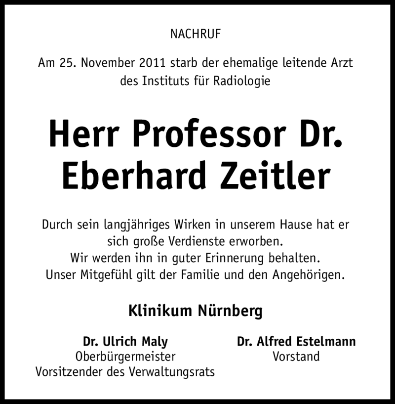  Traueranzeige für Eberhard Zeitler vom 30.11.2011 aus Nürnberger Nachrichten