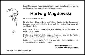 Traueranzeige von Hartwig Magdowski von Nürnberger Nachrichten