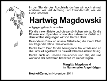 Traueranzeige von Hartwig Magdowski von Nürnberger Nachrichten