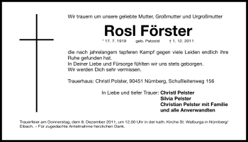 Traueranzeige von Rosl Förster von Nürnberger Nachrichten
