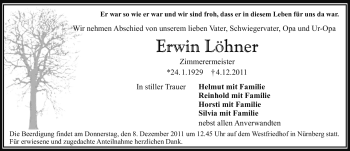 Traueranzeige von Erwin Löhner von Nürnberger Nachrichten