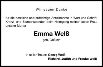 Traueranzeige von Emma Welß von Nürnberger Nachrichten