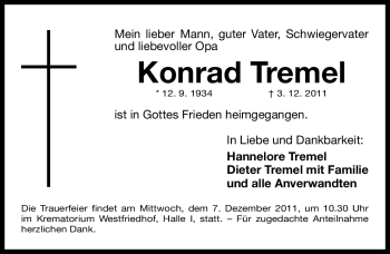 Traueranzeige von Konrad Tremel von Nürnberger Nachrichten