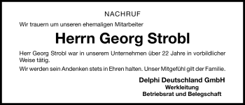 Traueranzeige von Georg Strobl von Nürnberger Nachrichten