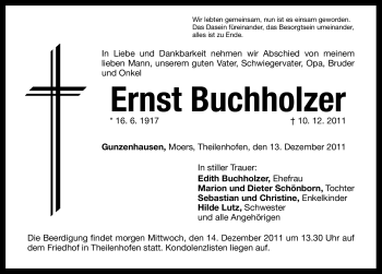 Traueranzeige von Ernst Buchholzer von Nürnberger Nachrichten