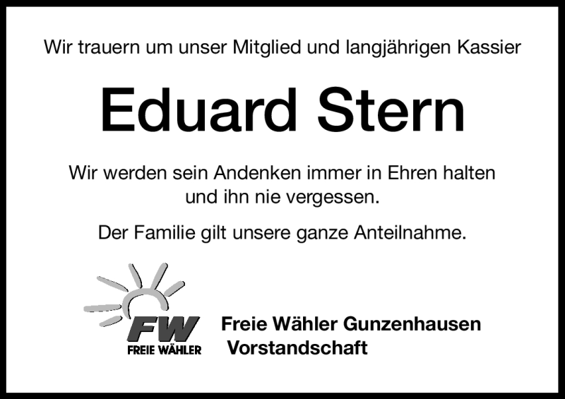  Traueranzeige für Eduard Stern vom 15.12.2011 aus Nürnberger Nachrichten