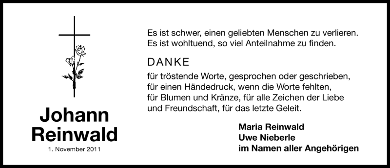  Traueranzeige für Johann Reinwald vom 20.12.2011 aus Roth-Hilpoltsteiner Volkszeitung Lokal