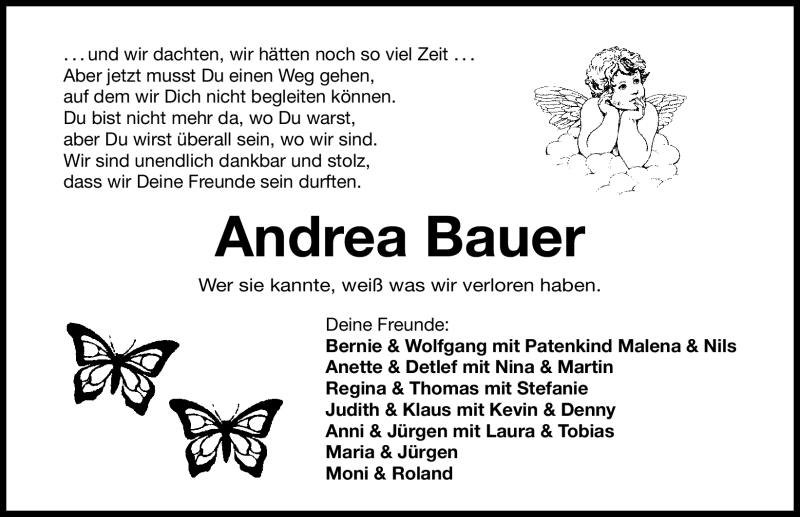  Traueranzeige für Andrea Bauer vom 24.12.2011 aus Roth-Hilpoltsteiner Volkszeitung Lokal