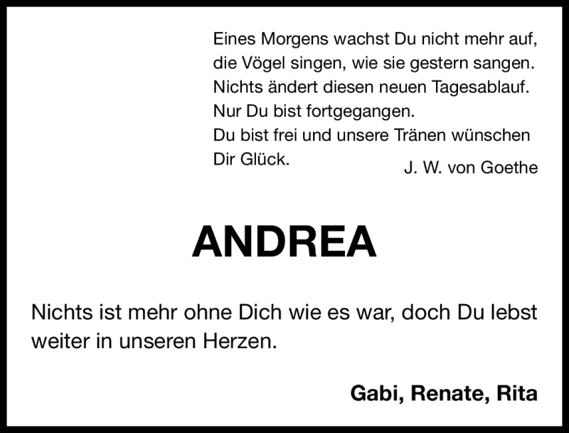  Traueranzeige für Andrea Bauer vom 27.12.2011 aus Roth-Hilpoltsteiner Volkszeitung Lokal