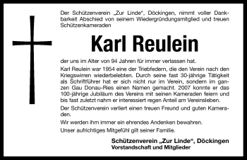 Traueranzeige von Karl Reulein von Altmühl-Bote Lokal
