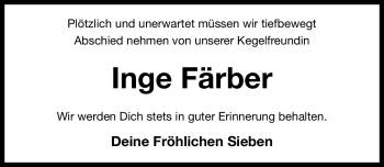 Traueranzeige von Inge Färber von Erlanger Nachrichten Lokal