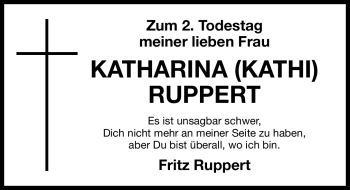 Traueranzeige von Katharina Ruppert von Gesamtausgabe Nürnberger Nachrichten / Nürnberger Zeitung