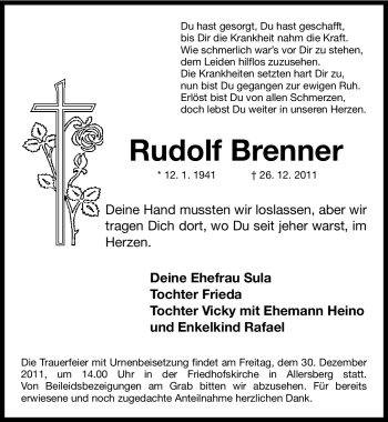 Traueranzeige von Rudolf Brenner von Roth-Hilpoltsteiner Volkszeitung Lokal