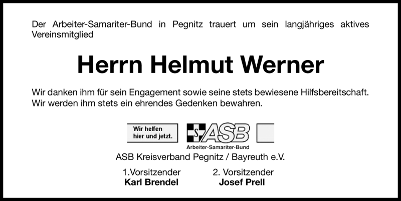  Traueranzeige für Helmut Werner vom 29.12.2011 aus Nordbayerische Nachrichten Pegnitz Lokal