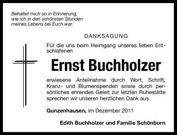 Traueranzeige von Ernst Buchholzer von Altmühl-Bote Lokal